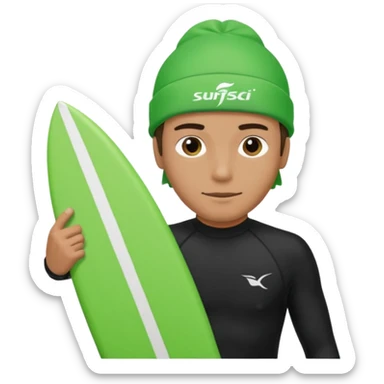 Un hombre sorteando con camisa negra con gorra para nadar y tabla verde  sticker