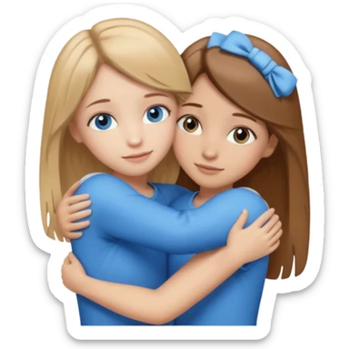 two Girls, Brown and Blonde hair, with Blue Eyes hugging one has Brown hair cute Hug another Version  sticker