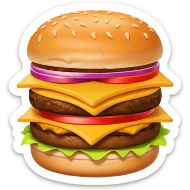 A clean and simple icon of fast food in emoji-style illustration. A burger with fries, nuggets and shawarma, bright and bold colors, simple shapes, flat design, high contrast, inviting and appetizing. sticker