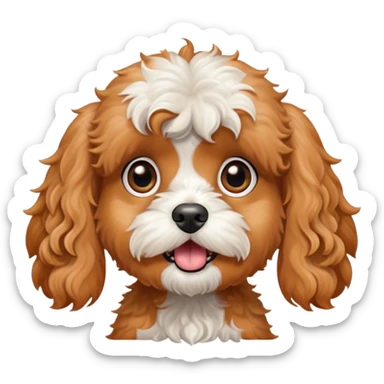 Cinematic Comical Apricot Cavoodle Portrait Emoji, Head tilted dramatically with an exaggeratedly shocked or offended expression, featuring a soft, curly apricot coat with charming white patches, wide, expressive brown eyes filled with exaggerated disbelief, Simplified yet hilariously expressive features, highly detailed, glowing with a slightly sassy glow, high shine, dramatic yet playful, stylized with an air of attitude, bright and endearing, soft glowing outline, capturing the essence of a sassy and over-the-top companion, so meme-worthy it feels like it could side-eye its way into internet fame instantly! sticker