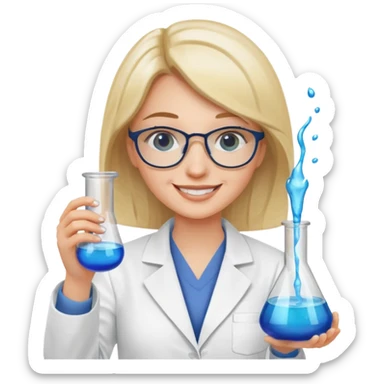 Crie emojis de uma mulher farmacêutica mexendo com becker sticker