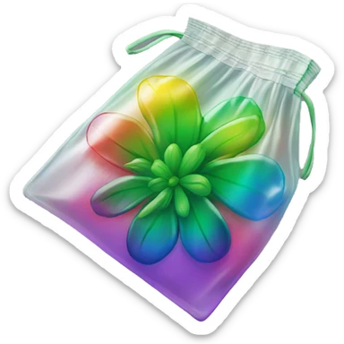 Green flower buds in a ziplock bag that’s reflecting rainbow colors  sticker