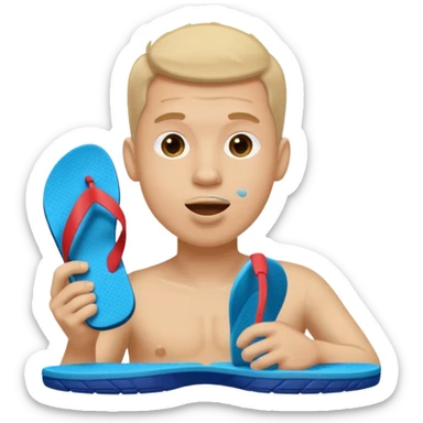 A man is licking a pair of flip-flops. sticker