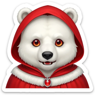 Vampire animal, polar bear in red collar cloak, red eye, fangs sticker
