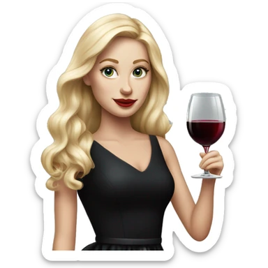 Blonde White girl in black Elegant dress with red wine, ULTRA HYPER REALISTIC sticker