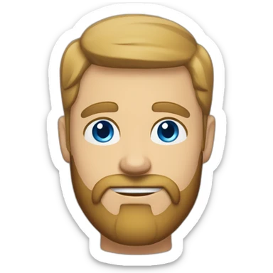 White man with a sun kissed tan and blue eyes. His hair is dark brown, styled sideways backwards. He has a beard and mustache trimmed. Wears a black t-shirt, Apple pencil behind his ear. sticker