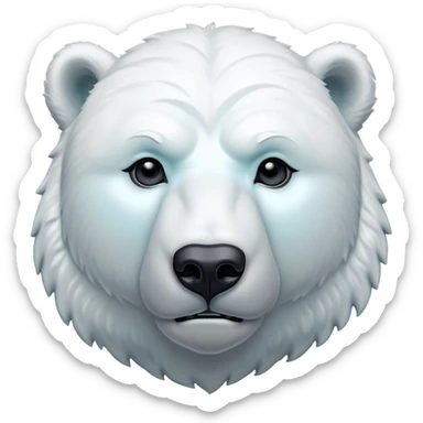 Cinematic Noble Polar Bear Portrait Emoji, Poised and regal, with a strong, muscular build cloaked in thick, snowy fur and piercing, determined eyes, Simplified yet sharp and sophisticated features, highly detailed, glowing with a soft, dignified polar glow, high shine, intelligent and majestic, stylized with an air of arctic authority, focused and commanding, soft glowing outline, capturing the essence of a watchful and confident guardian that feels as though it could step out of the screen with effortless authority! sticker
