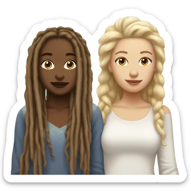 two lesbians one lightskin kinda brown skin girl with dreads and a white girl with blonde flows hair sticker