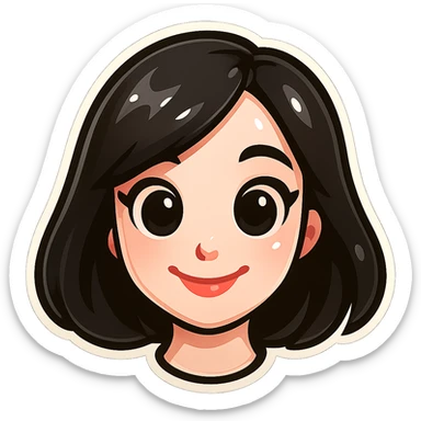 Make the girl's appearance even more pleasant and cute: neat facial features, large expressive eyes, soft smile, very pale skin. Keep the classic Telegram sticker style: cartoon style, bright colors, only the head without neck, no outline, white background. Suitable for a Telegram bot profile. sticker