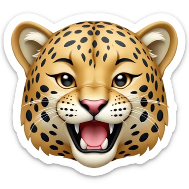 cinematic-realistic-yawning-young jaguar-portrait-emoji,-head-tilted-slightly-with-a-dramatic,-wide-open-yawn,-showcasing-a-lithe,-graceful-build-with-distinctive-rosette-patterns-and-sleepy,-half-closed-eyes,-simplified-yet-irresistibly-adorable, realistic sticker