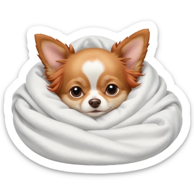 Long haired chihuahua, beige/redhaired with white chest and white socks, sleeping cutely under blanket sticker