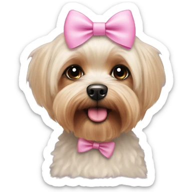 Yorky mixed with a bichon with a pink bow on its head sticker