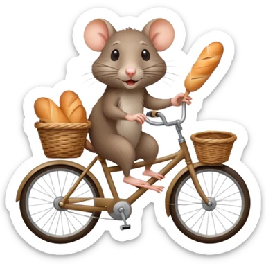Rat riding bicycle with French baguette in basket sticker