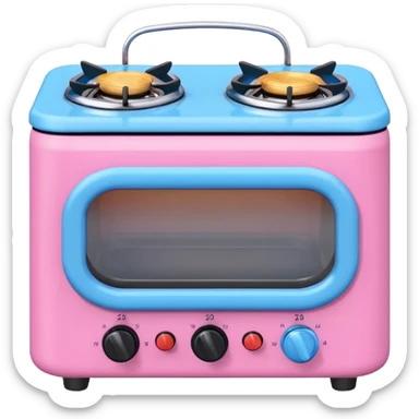 Cute toy stove, single burner only, front view.
BabyBus-style 2.5D soft shading, bright pastel colors (pink & blue).
Rounded chunky toy shape, simple details.
Even studio lighting, NO harsh light, NO realism, NO textures.
Smooth matte surface, no outlines, no strokes.
Clean background. sticker
