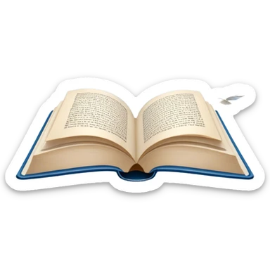 Icon for Poetry Reading: an open book with verses on the pages, from which fly pages transforming into a large flock of small white birds soaring into the blue sky. The icon should evoke the freedom and beauty of poetry. Transparent background. sticker