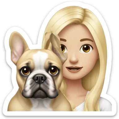 Long hair Blonde girl with black/white French bulldog sticker