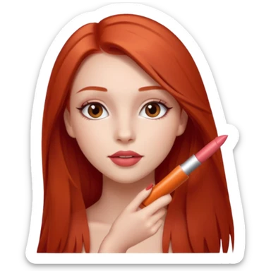 una chica con pose divertida de 18 años con los labios con pintalabios nude y los ojos maquillados, de piel blanca con el pelo liso, largo y pelirrojo, ojos marrones sticker