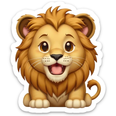 Cinematic Cute Yawning Lion Cub Portrait Emoji, Head tilted slightly with a dramatic, wide-open yawn, showcasing a soft, downy tawny Fur with a majestic mane, floppy ears slightly drooping, round amber eyes barely open in drowsy contentment, Simplified yet irresistibly adorable features, highly detailed, glowing with a soft, cozy glow, high shine, relaxed yet expressive, stylized with a touch of savannah whimsy, bright and endearing, soft glowing outline, capturing the essence of a sleepy yet affectionate Lion Cub, so drowsy it feels like it could stretch out of the screen and curl up for a nap! sticker