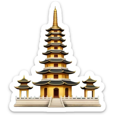 Cinematic Realistic Tran Quoc Pagoda Landmark Emoji, depicted with an ancient pagoda set on tranquil waters rendered with delicate textures and serene, reflective lighting. sticker