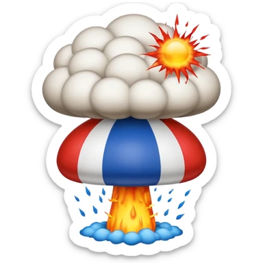 French flag with an exploding nuclear mushroom cloud on top, emoji style sticker