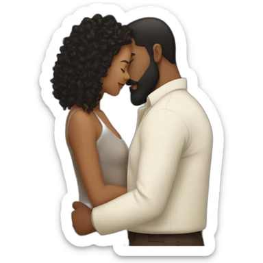 Brown man with a smooth black hair and a black beard kissing a white woman with long brown curly hair sticker