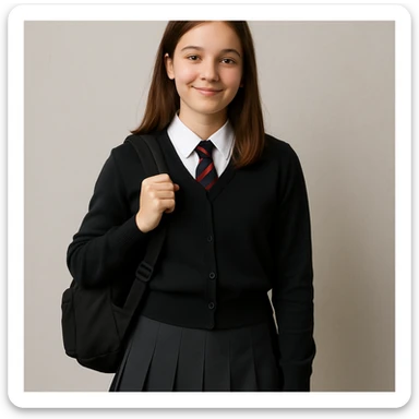 teenage girl in a modern school uniform, standing with a backpack, friendly look sticker