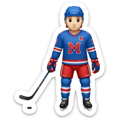 Hockey player in blue and red full body M on jersey sticker