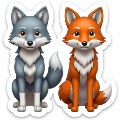 draw a wolf and a fox together in different poses sticker