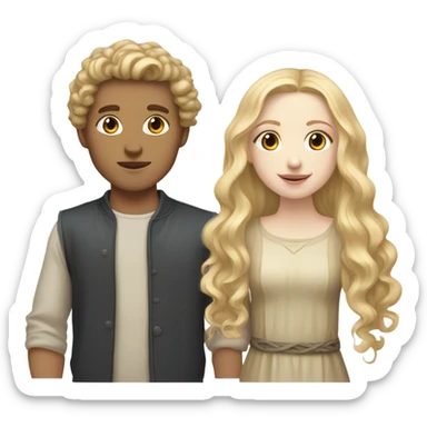 Pale girl with long slavic blonde hair with   a pale boy light brown  curly hair sticker