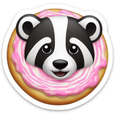A badger with a white cookie with pink Swirl sticker