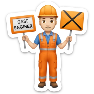 emoji style railway engineer full body in orange overalls, holding a sign in front of their chest sticker