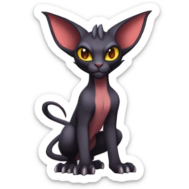 Black cool vampiric Noivern-Litten-Sphynx-Lykoi-Caracal-Fakemon with big bat ears full-body sticker