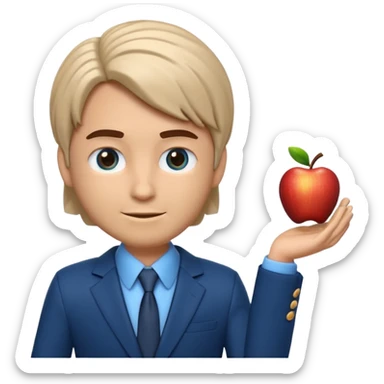 Emoji 3D estilo Apple de um jovem com pele clara, cabelo castanho claro, olhos castanho escuro, barba rala, sorrindo, de blazer elegante e brinco prateado. sticker