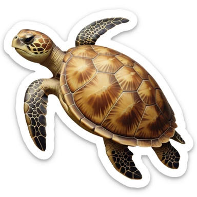 Cinematic Realistic Noble Sea Turtle Portrait Emoji, Poised and dignified, with a robust, time-worn shell intricately patterned in earthy tones and a weathered, wise face with deep, observant eyes, rendered with lifelike texture and natural, diffused light; high shine, intelligent and serene, styled with an air of oceanic majesty, focused and attentive, soft glowing outline, capturing the essence of a watchful and confident sea turtle that appears to glide out of the screen with timeless authority! sticker