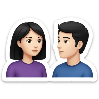 a person chatting up another person, one white male with black hair, one white woman facing each other talking with strictly white speech bubbles above their head,  sticker