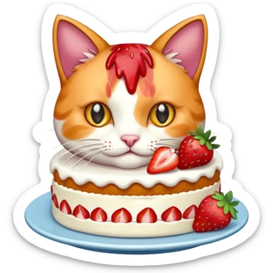 cat eating strawberry cake sticker