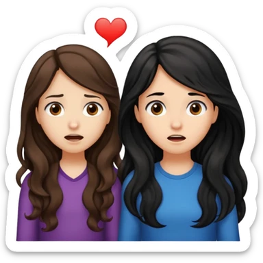 

 
Two girls are talking; one girl who have a ling wayv brown hair looks confused with question , while the other girl with long black hair explains something.  sticker