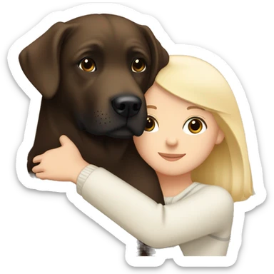 Brown Labrador hugging with a white girl with black hair   sticker