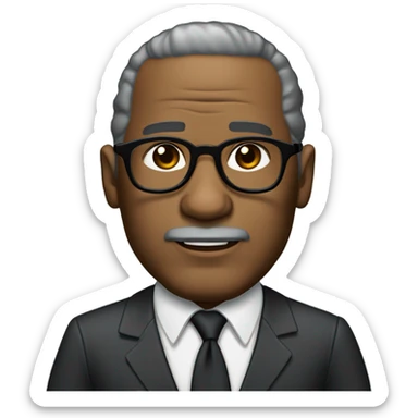 oj Simpson with small round face and suit and glasses and buzz cut and small black eyes and small gray beard and small black eyes and wrinkled forehead sticker