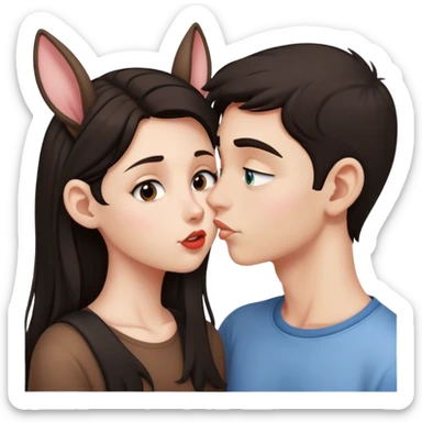 Caucasian brunette girl teen kissing dark haired teen boy with big ears sticker