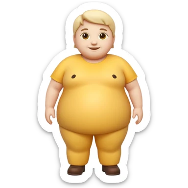 A 3D emoji in iOS emoji aesthetic style of a chubby full-body person standing upright, with round belly, soft features, and a cheerful smile. Glossy texture, bright lighting, minimal white background, friendly and expressive design. sticker