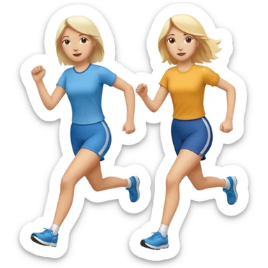 I want 2 women holding hands running in same direction, one is brunette, one is blonde sticker