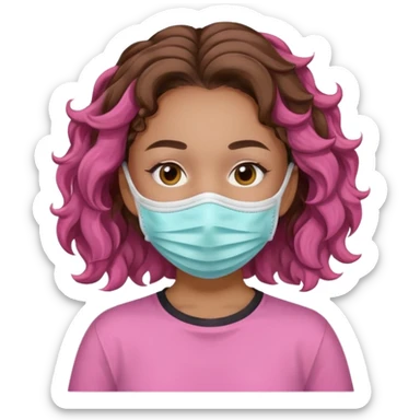lightskin girl having a spa day with face mask and pink shirt and brown wavy hair  sticker