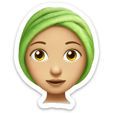 Girl face with cucumbers in her eyes, with a towel on her hair  sticker