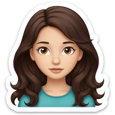 girl with wavy long dark brown hair, brown eyes, light to medium complexion, long lashes sticker