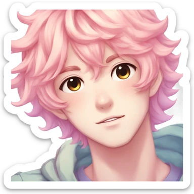 Gorgeous colorful shiny romantic pastel anime style shojo man with blushing face aesthetic and pretty hair trending style sticker