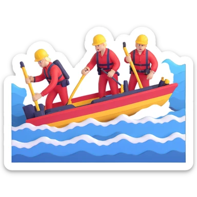 Team of marine geologists struggling to retrieve core samples in rough stormy ocean waves sticker