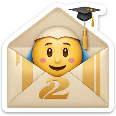A simple emoji-style icon of a white manila envelope with subtle paper texture, clean edges, and a small graduation NUMBER  2022-photo icon on the front, graduation icon  sticker