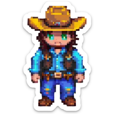 cowboy with hat pixel art sticker