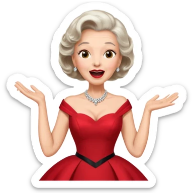 Older woman – elegant gown, 50s, diva, red dress, expressive singing pose sticker